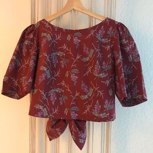 Rebecca Taylor Poplin Tie Back Crop Top